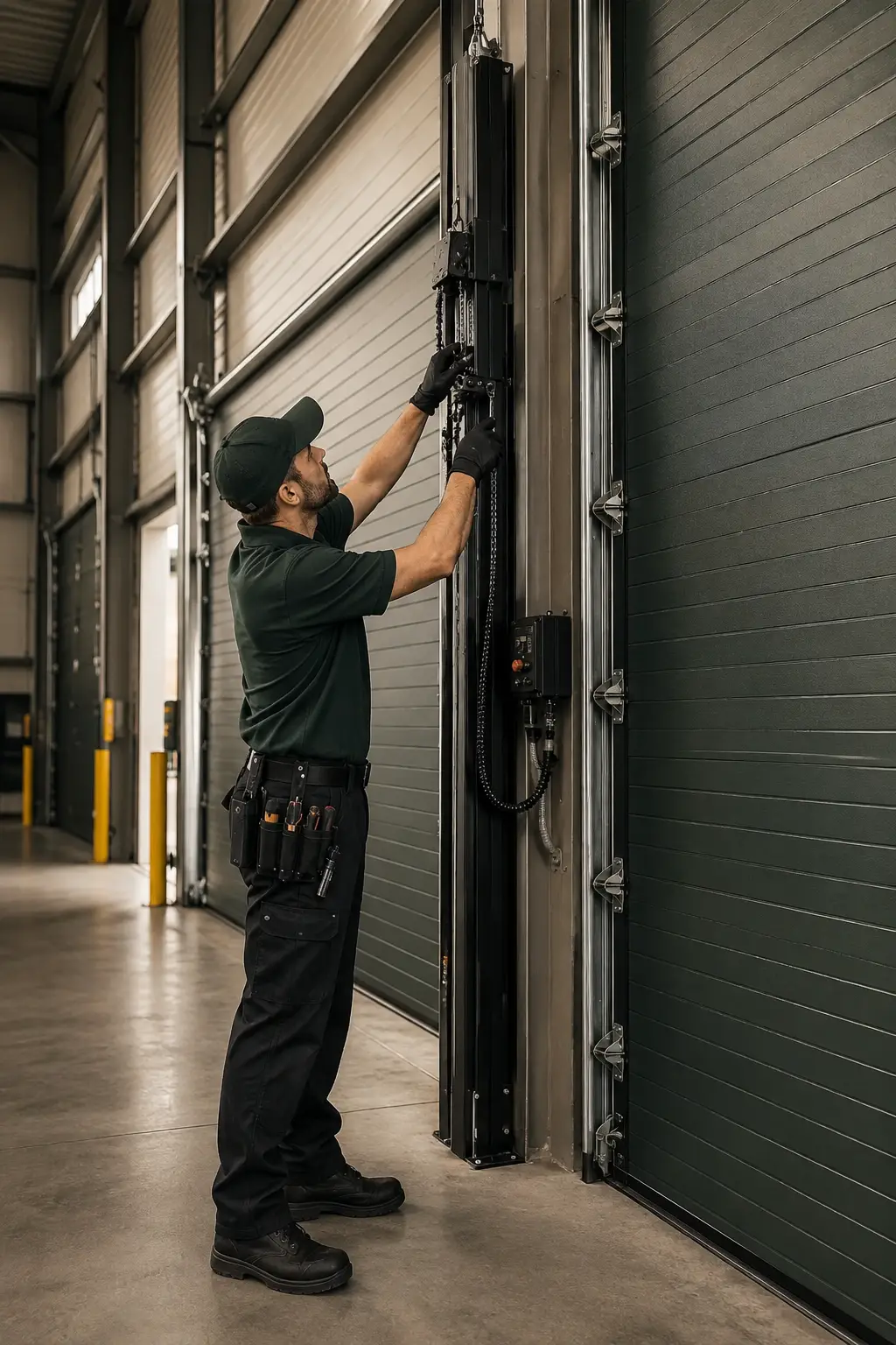 Commercial garage door technician providing repair support in Pearland Texas