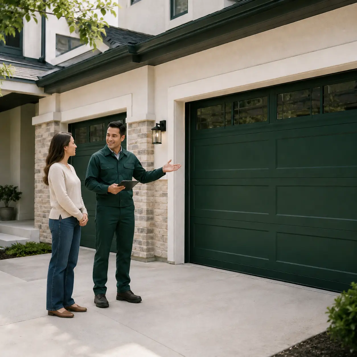 Garage door technician providing expert service guidance in Pearland, Texas