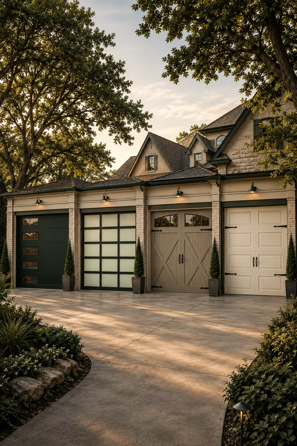 Steel, wood and modern garage door material options for Pearland homes