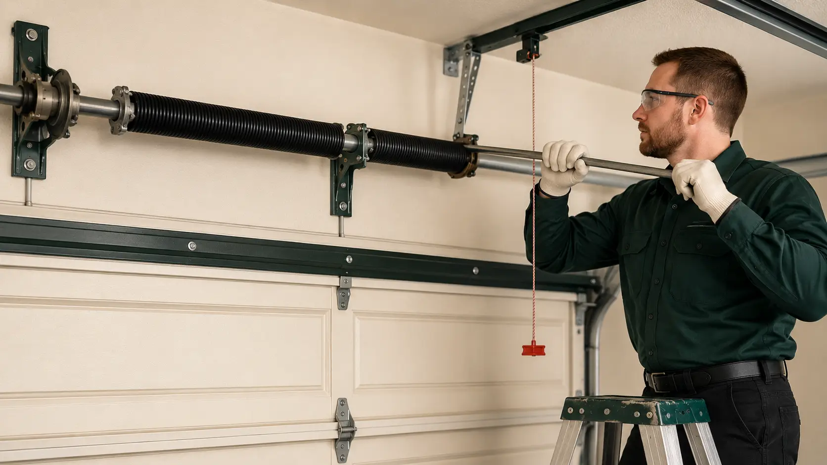 Garage door spring service and adjustment in Pearland, Texas