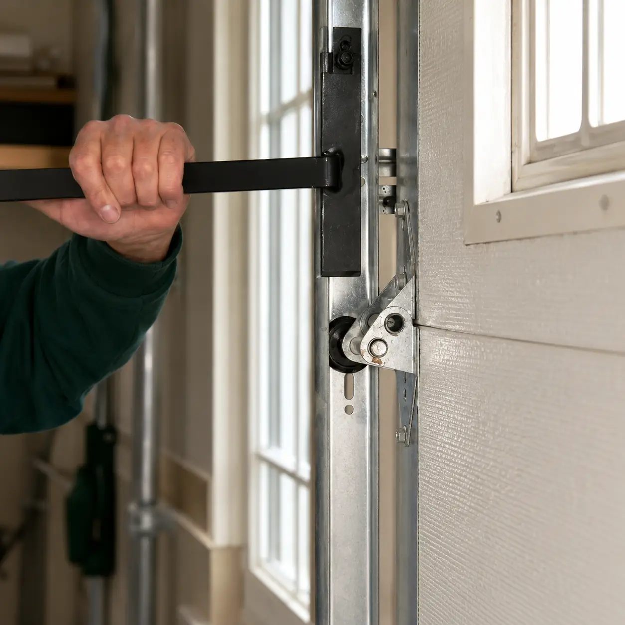 Professional tools used for garage door track installation and repair in Pearland, Texas