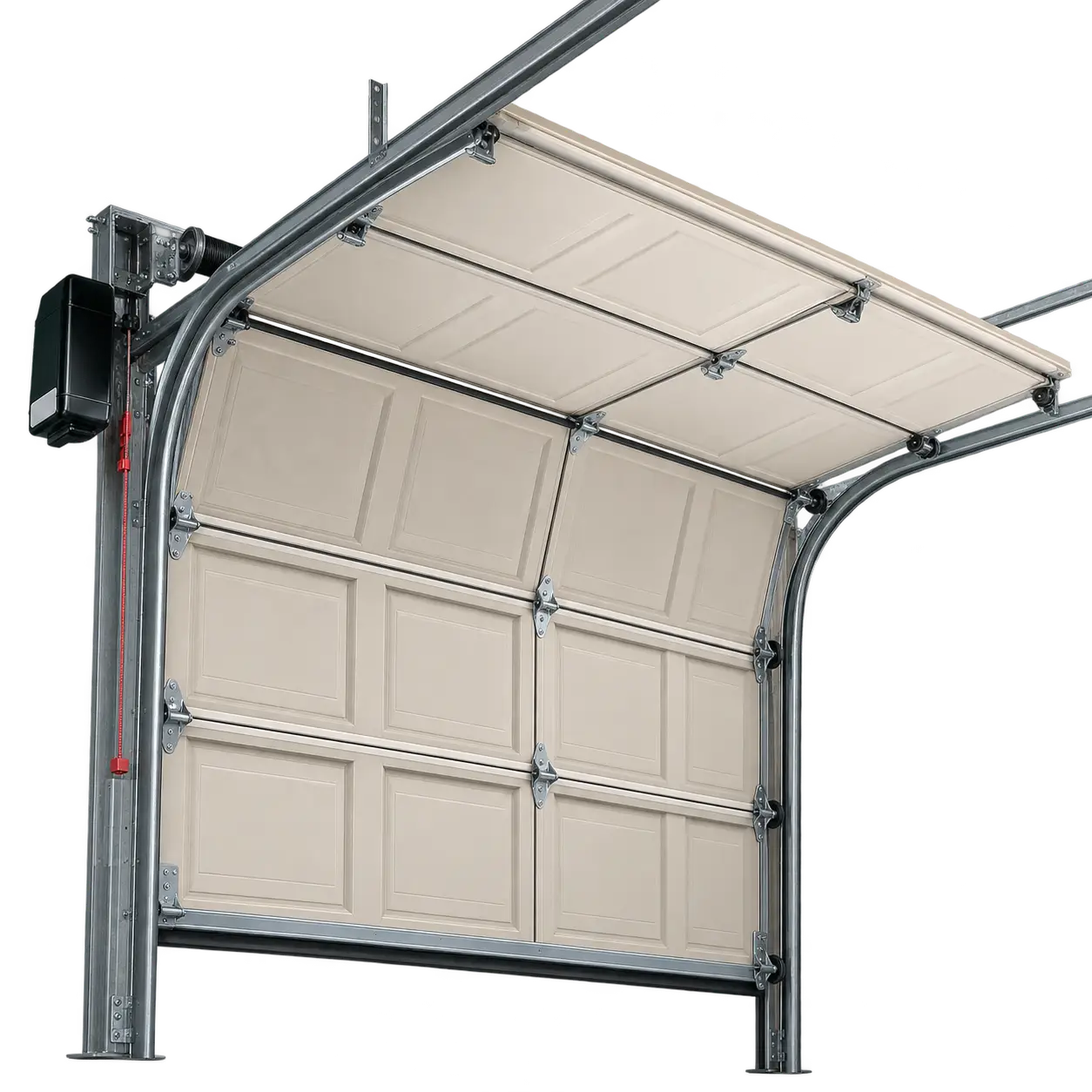 High lift garage door track for increased overhead clearance in Pearland, Texas