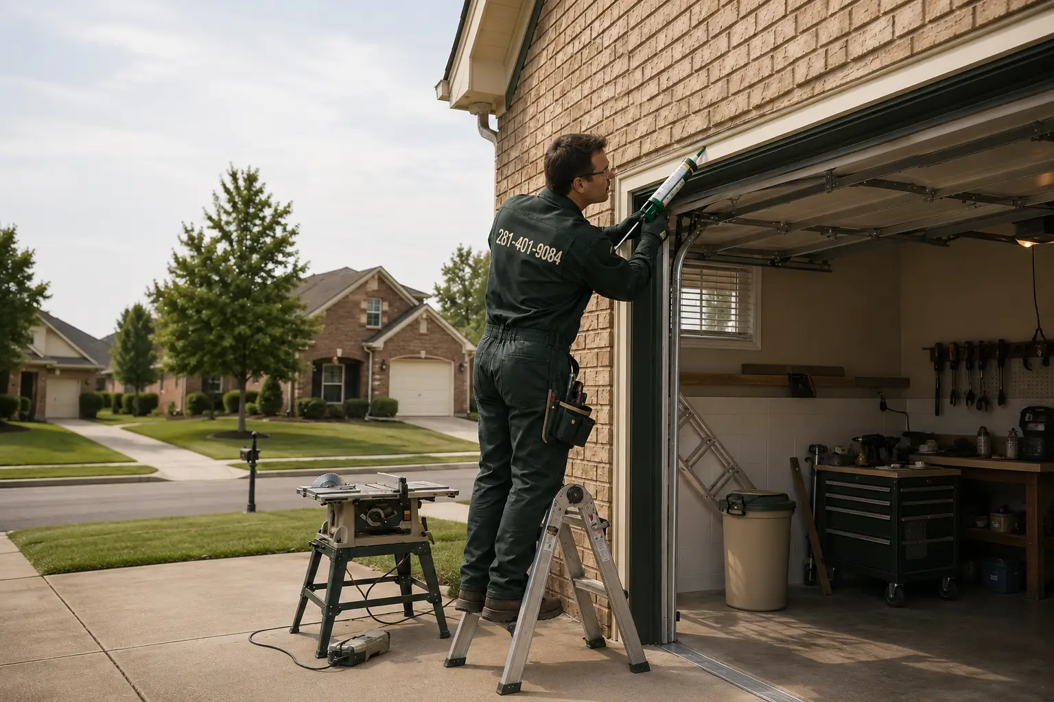 Residential garage door installation at a home in Pearland, Texas