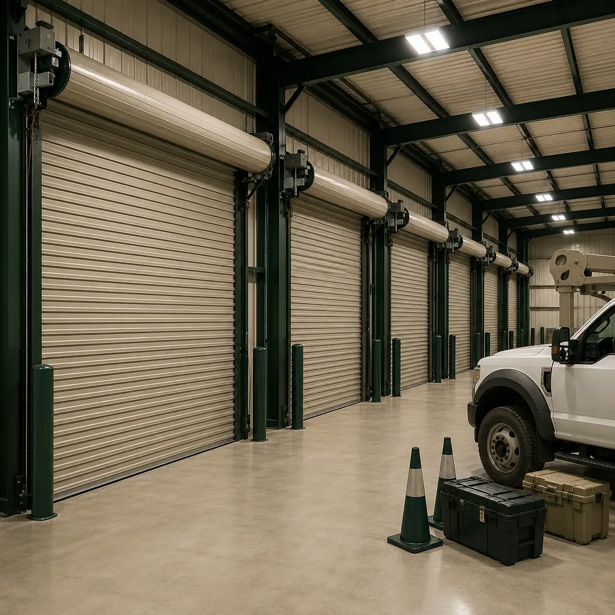 Industrial roller garage doors for warehouses and distribution centers